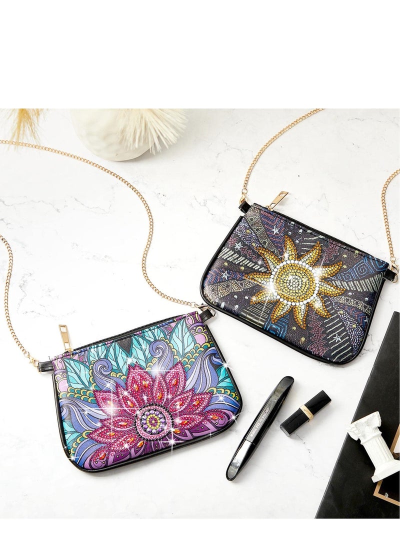 Excefore 2 Pcs Sunflower and Persian Flower Crossbody Bag, Diamond Art Makeup Women Handbag, Woman Home Storage Bag, Chain Leather Clutch, for Women Girls Gift  - Image 3