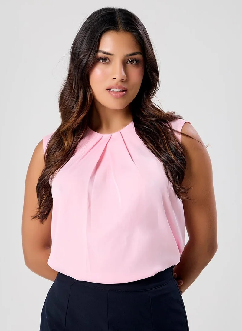 Zigzag Round Neck Extended Sleeve Satin Top