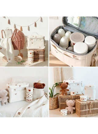 حقيبة حفاضات الأطفال، حقيبة تنظيم عربة الأطفال، حقيبة حمل للأمهات المرضعات، أنيقة، متينة للحفاضات، زجاجة الرضاعة، بيضاء - view 3