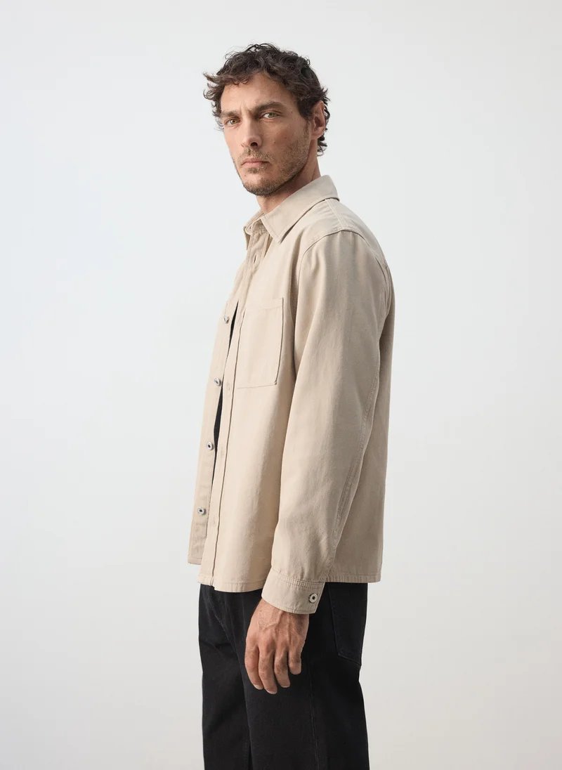 Mango Man 08-BEIGE Denim Overshirt Pockets for Men | Best Price UAE