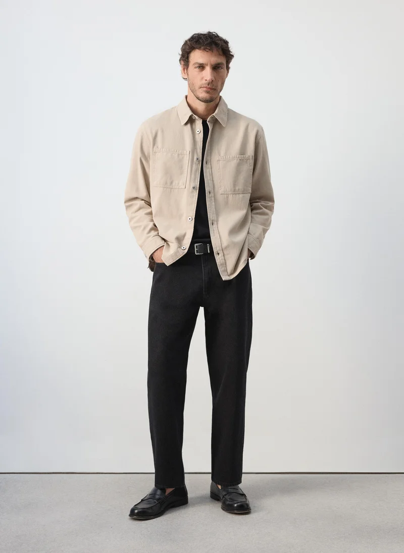 Mango Man 08-BEIGE Denim Overshirt Pockets for Men | Best Price UAE