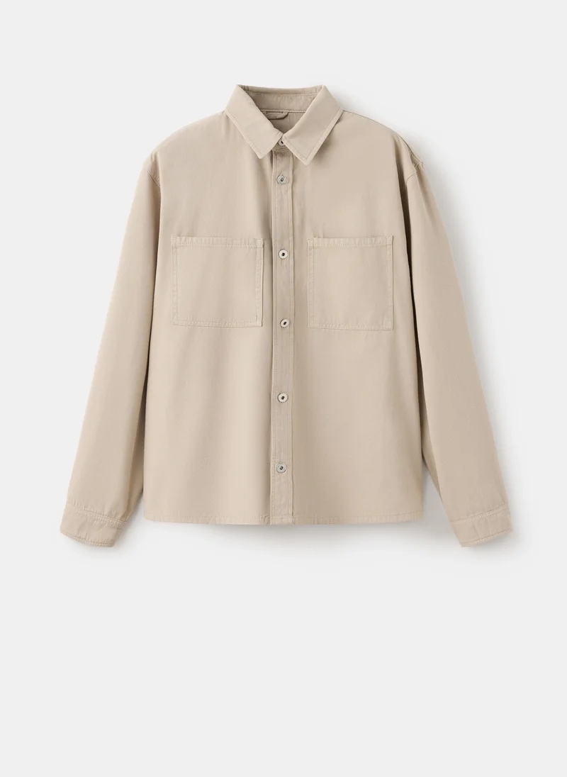 Mango Man 08-BEIGE Denim Overshirt Pockets for Men | Best Price UAE