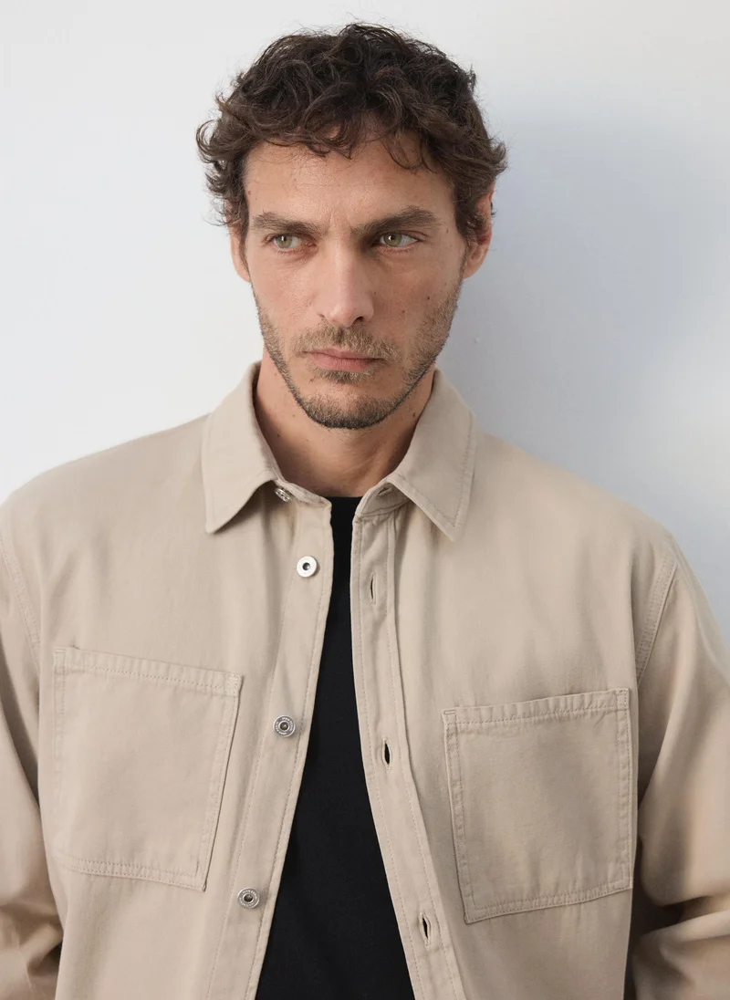 Mango Man 08-BEIGE Denim Overshirt Pockets for Men | Best Price UAE