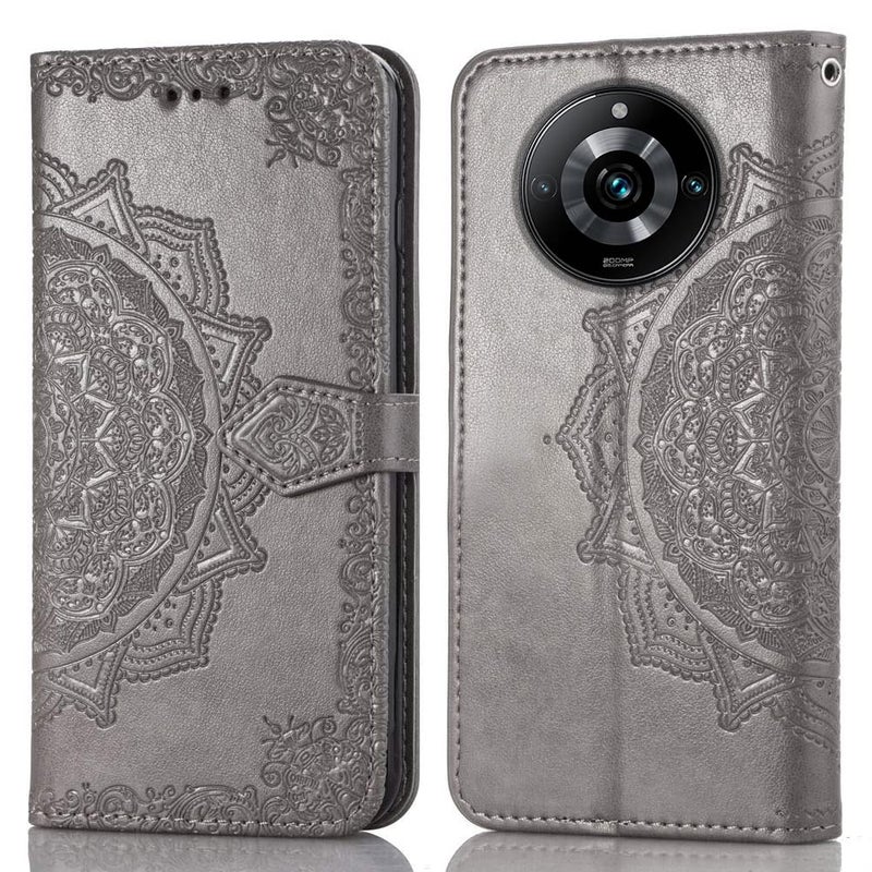 ClickCase Queen Series for Realme Narzo 60 5G Leather Flower Embossing Wallet Flip case Magnetic Closure Flip Cover for Realme Narzo 60 5G (Grey) - Image 1