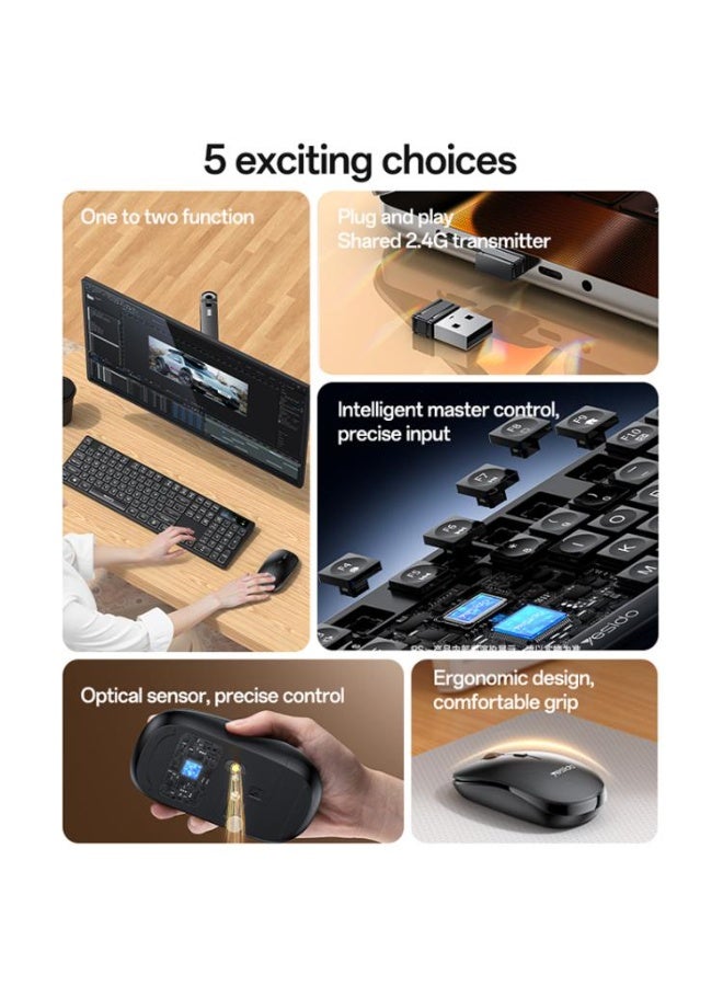 يسيدو مجموعة كيبورد وماوس لاسلكية خفيفة ومريحة للاستخدام المكتبي والألعاب، بتصميم نحيف ومستشعر بصري عالي الدقة، باللون الأسود - Image 3