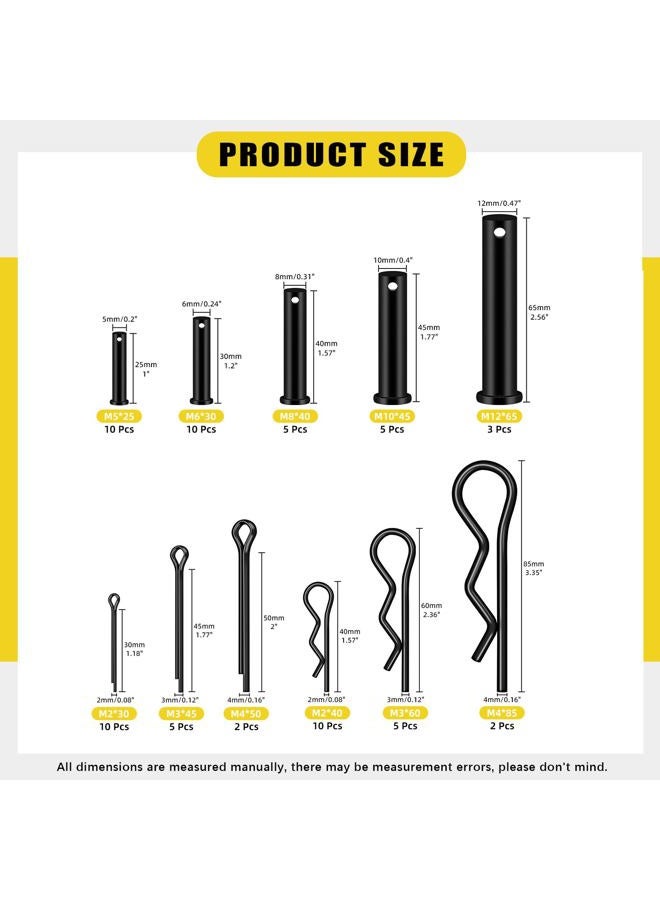 Mardatt 67Pcs Carbon Steel Clevis Pin Cotter Pin R Pin Assortment Kit, Include 5 Sizes M5 M6 M8 M10 M12 Flat Head Single Hole Clevis Pins and M2 M3 M4 Split Cotter Pins/ R Clips - Image 2