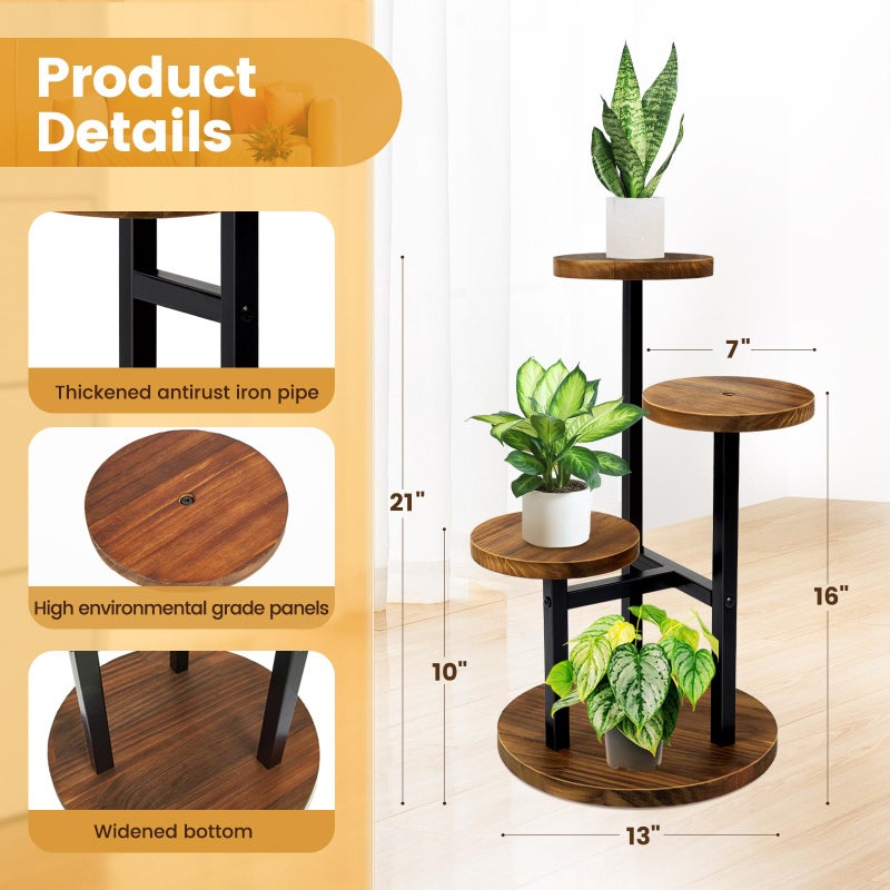 GEEBOBO 3 Tier Plant Stand Indoor, Metal Wood Plant Stands For Indoor Plants Multiple, Corner Tiered Flower Plants Shelf Stand for Living Room Bedroom, Brown - Image 3