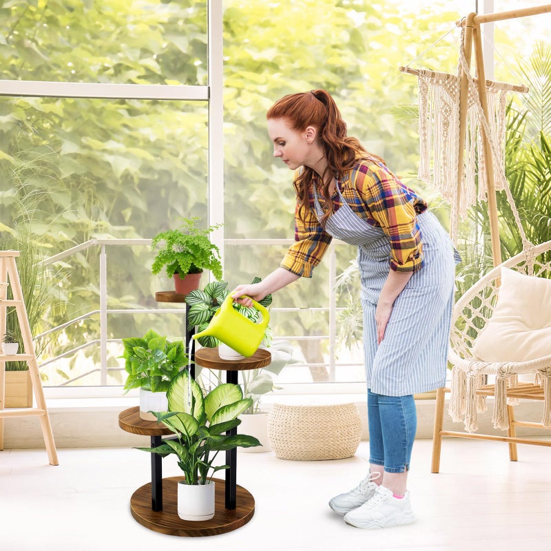 GEEBOBO 3 Tier Plant Stand Indoor, Metal Wood Plant Stands For Indoor Plants Multiple, Corner Tiered Flower Plants Shelf Stand for Living Room Bedroom, Brown - Image 2