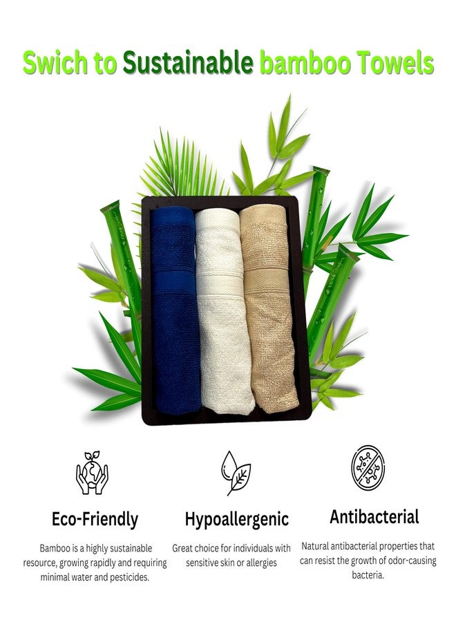 FUTURE'S ROOTS 100% Bamboo Face Towel for Men, Women & Newborn | Absorbent & Hypoallergenic Towel for Sensitive Skin | Anti-Odor & Eco-Friendly-Softer Than Cotton Towel | Pack of-3 (Blue/White/Beige) - Image 2
