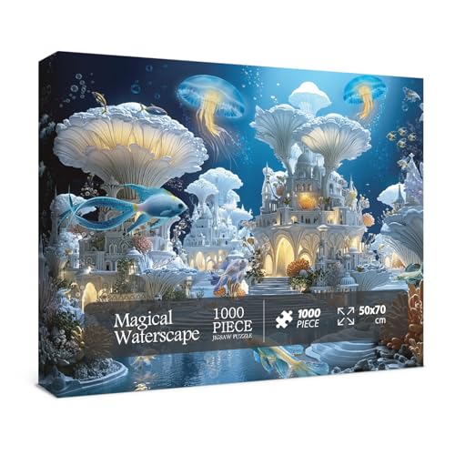 BBOLDIN Magic Ocean Mushrooms Castle Puzzles for Adults 1000 Pieces Nature Fantasy Fish Jellyfish Art Jigsaw Puzzles Impossible Hard Challenging Puzzle - Image 1