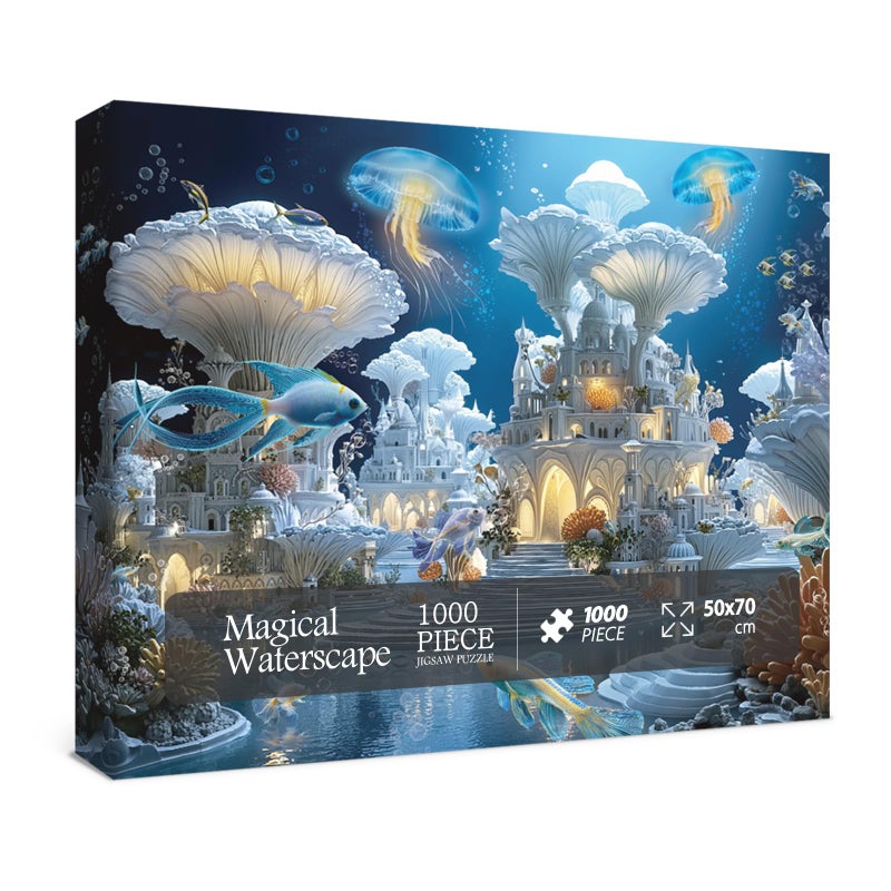 BBOLDIN Magic Ocean Mushrooms Castle Puzzles for Adults 1000 Pieces Nature Fantasy Fish Jellyfish Art Jigsaw Puzzles Impossible Hard Challenging Puzzle - Image 3
