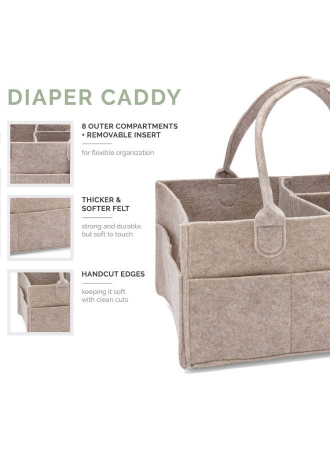 olayks Baby Felt Diaper Tote, Multi-Compartment Storage Organizer for Baby Essentials, Lightweight Foldable, Large Capacity, Baby Duffel Bag for Travel (Oatmeal) - Image 3
