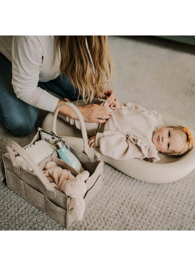 olayks Baby Felt Diaper Tote, Multi-Compartment Storage Organizer for Baby Essentials, Lightweight Foldable, Large Capacity, Baby Duffel Bag for Travel (Oatmeal) - Image 5