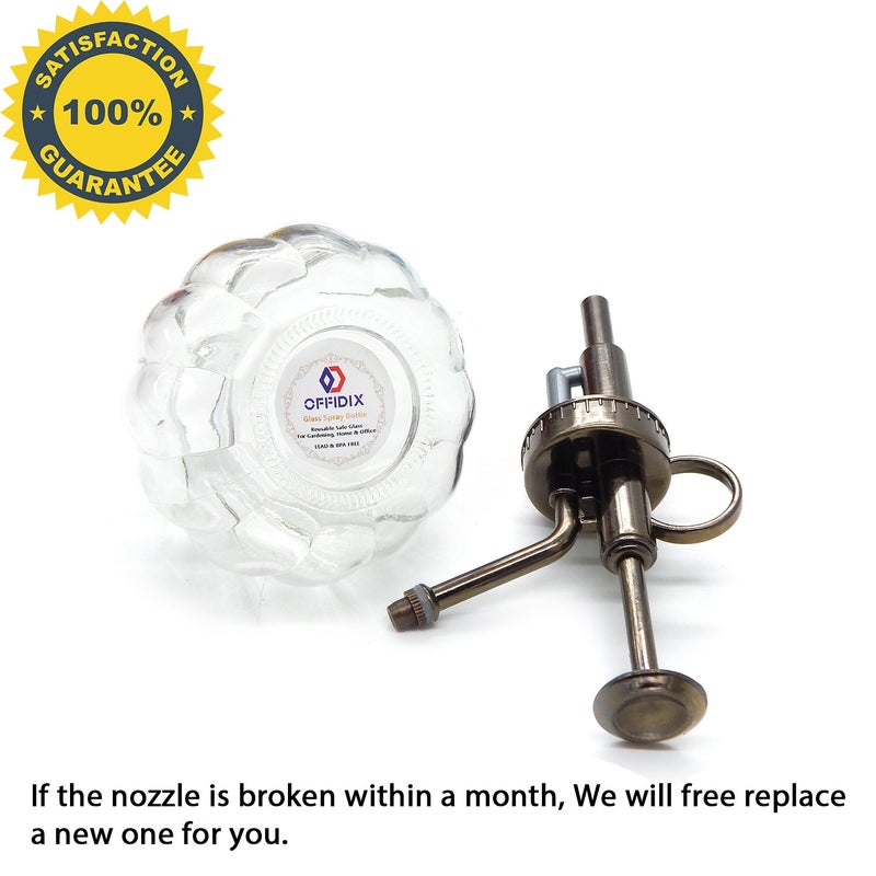 OFFIDIX Transparent Glass Watering Spray Bottle, 6.3 Inches Tall Vintage Style with Bronze Plastic Top Pump One Hand Plant Mister Glass Watering Can Indoor - Image 5