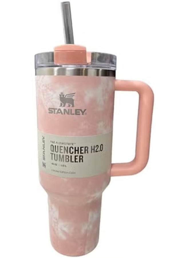 Stanley Stanley cup H2.0 Stainless Steel with Lid and Straw for Water Iced Tea,Coffee and Smoothie, Peach Tie Dye,40 oz