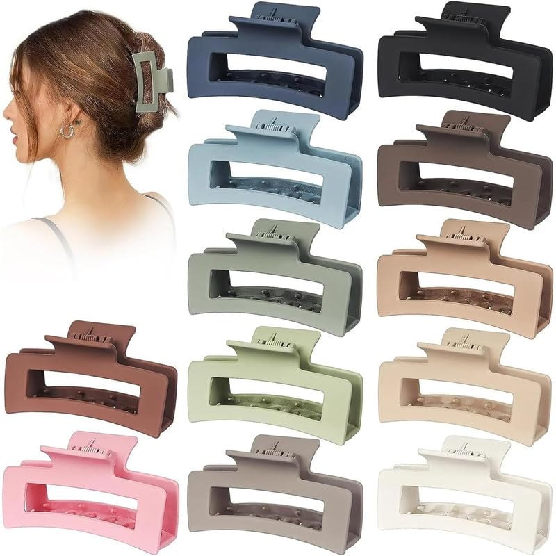 Elina 6 Pcs Jumbo Hair Clutcher Clips Extra Large Rectangle Claws For Thick Long Ponytail Holder Tight Strong Grip Matte Mix Big Barrette For Women,Girls Accessories (Multi Color) - 6 Pcs - Image 1