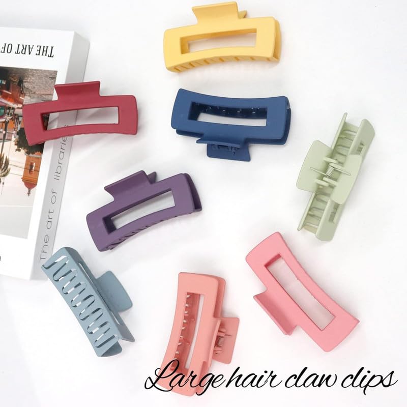 Elina 6 Pcs Jumbo Hair Clutcher Clips Extra Large Rectangle Claws For Thick Long Ponytail Holder Tight Strong Grip Matte Mix Big Barrette For Women,Girls Accessories (Multi Color) - 6 Pcs - Image 3