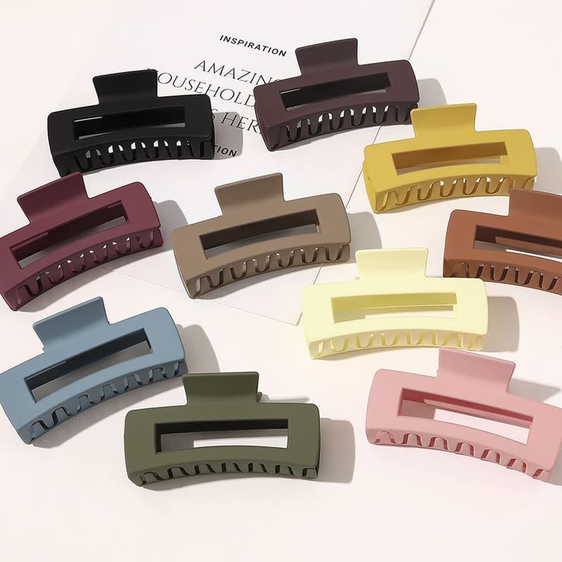 Elina 6 Pcs Jumbo Hair Clutcher Clips Extra Large Rectangle Claws For Thick Long Ponytail Holder Tight Strong Grip Matte Mix Big Barrette For Women,Girls Accessories (Multi Color) - 6 Pcs - Image 2