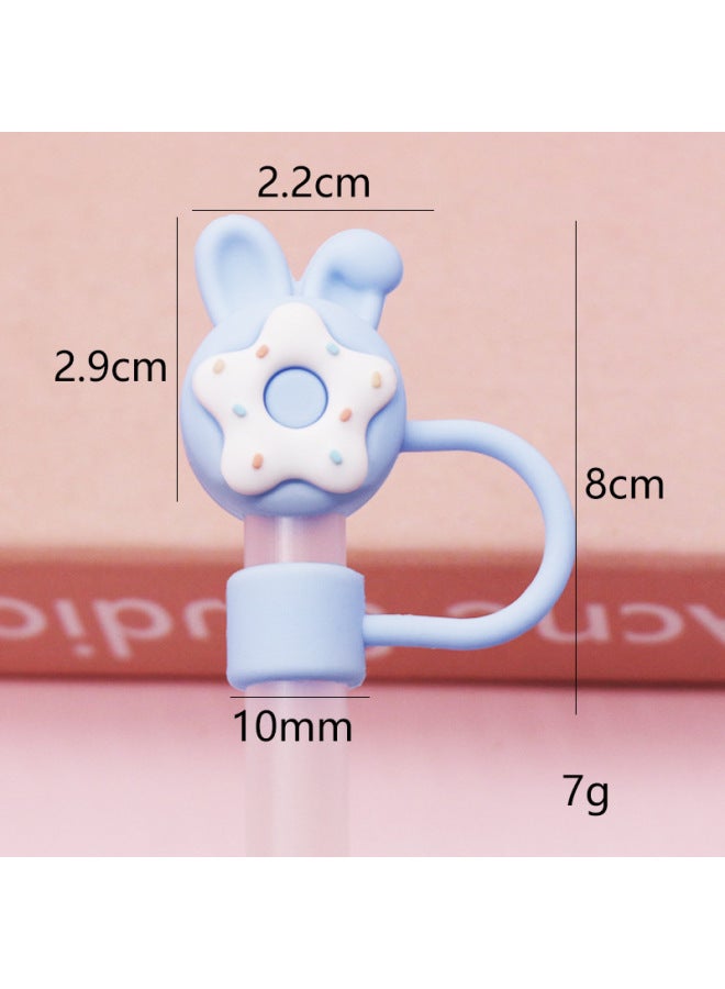 New Large Diameter 10mm Dust-proof Straw Cap Can Be Recycled Cute Milk Tea Cup Thick Straw Plug Manufacturers Supply-Color:Blue Bunny Ear Donut 10mm-Specifications:Bag Without Straw - Image 1