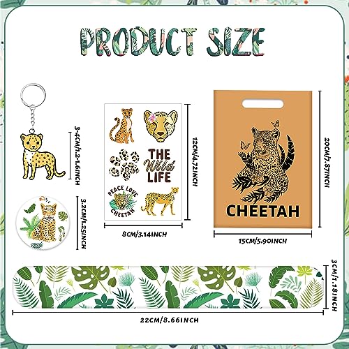 Lcnjscgo Cheetah Party Favors Cheetah Theme Slap Bracelets Key Chains Badge Temporary Tattoos Gift Bags for Kids Jungle Leopard Cheetah Birthday Party Baby Shower Safari Party Supplies - Image 5