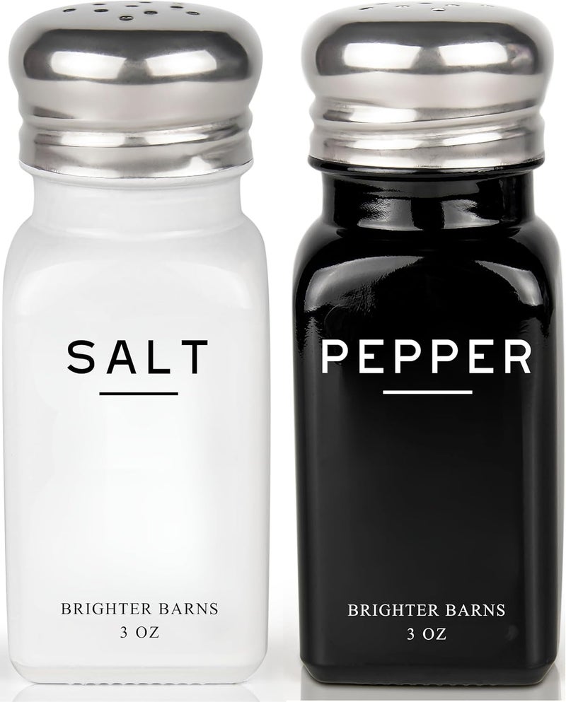Brighter Barns Farmhouse Salt and Pepper Shakers Set by Brighter Barns  Modern Kitchen Decor Dining Table Countertop Accessory  Rustic Vintage Glass Shakers with Stainless Steel Lids for Home Restaurant - Image 1