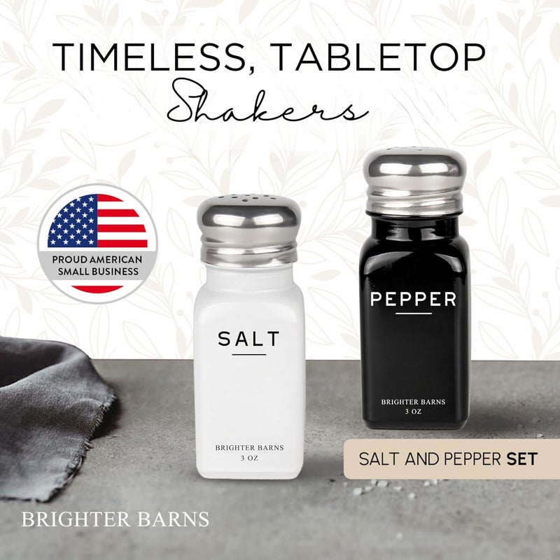 Brighter Barns Farmhouse Salt and Pepper Shakers Set by Brighter Barns  Modern Kitchen Decor Dining Table Countertop Accessory  Rustic Vintage Glass Shakers with Stainless Steel Lids for Home Restaurant - Image 2