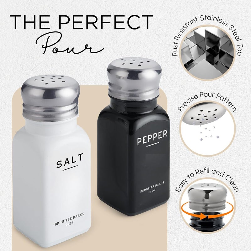 Brighter Barns Farmhouse Salt and Pepper Shakers Set by Brighter Barns  Modern Kitchen Decor Dining Table Countertop Accessory  Rustic Vintage Glass Shakers with Stainless Steel Lids for Home Restaurant - Image 4