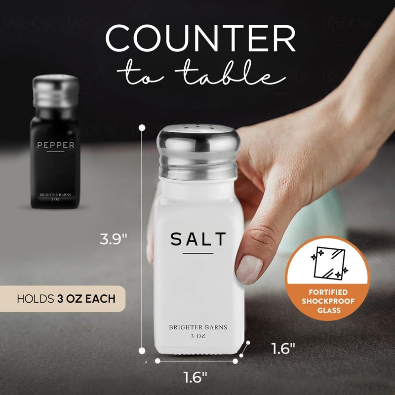 Brighter Barns Farmhouse Salt and Pepper Shakers Set by Brighter Barns  Modern Kitchen Decor Dining Table Countertop Accessory  Rustic Vintage Glass Shakers with Stainless Steel Lids for Home Restaurant - Image 3