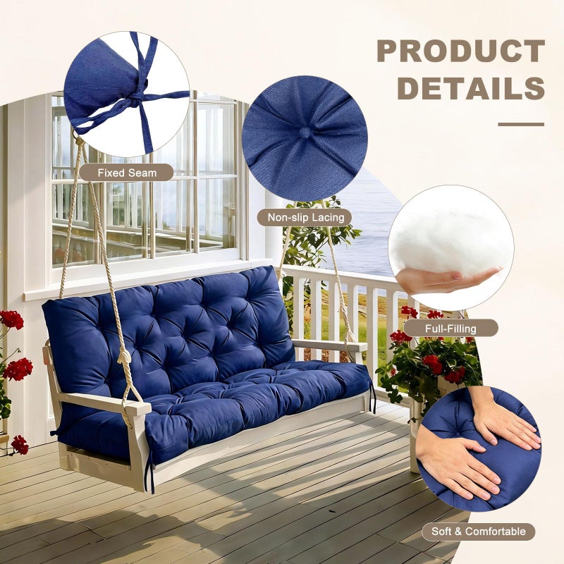 NANGELRN Porch Swing Cushion with Backrest,Waterproof Bench Cushion for Outdoor Furniture,2-3 Seater Replacement Thickened Swing Cushion with Ties,Patio,Outdoor,Backyard and Garden (Navy Blue,40x40) - Image 5