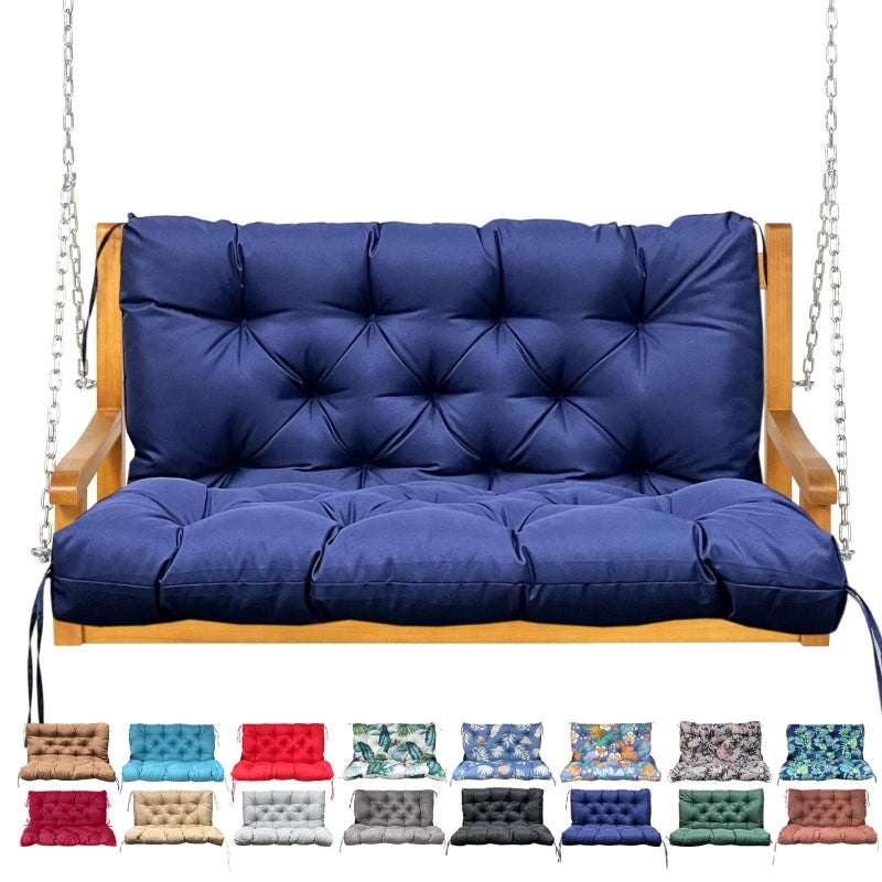 NANGELRN Porch Swing Cushion with Backrest,Waterproof Bench Cushion for Outdoor Furniture,2-3 Seater Replacement Thickened Swing Cushion with Ties,Patio,Outdoor,Backyard and Garden (Navy Blue,40x40) - Image 1