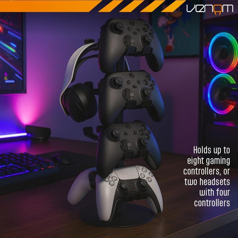 Venom Universal Headset & Controller Stand | 4-Tier Adjustable Metal Organiser for Controllers or Headsets | Gaming Storage Rack for PlayStation, Xbox, Nintendo Switch - Image 1