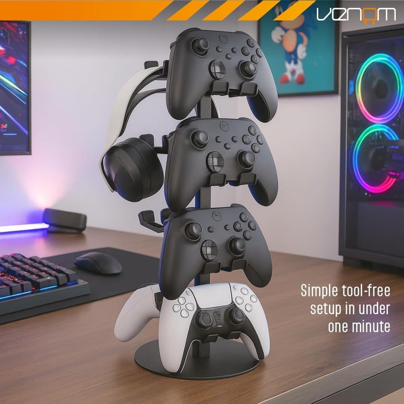 Venom Universal Headset & Controller Stand | 4-Tier Adjustable Metal Organiser for Controllers or Headsets | Gaming Storage Rack for PlayStation, Xbox, Nintendo Switch - Image 5