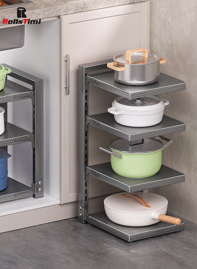 RollsTimi  4 Tier Pot Rack Organizer Pot and Pan Organizer Kitchen Storage Rack with Adjustable Dividers Pot Storage Organizer for Kitchen Counter and Under The Sink - Image 1