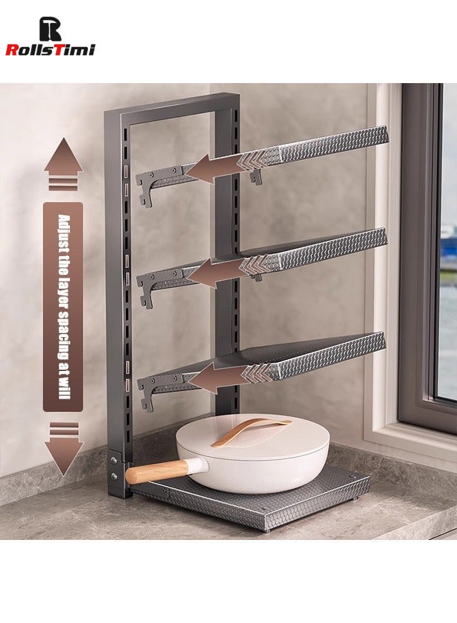 RollsTimi  4 Tier Pot Rack Organizer Pot and Pan Organizer Kitchen Storage Rack with Adjustable Dividers Pot Storage Organizer for Kitchen Counter and Under The Sink - Image 2