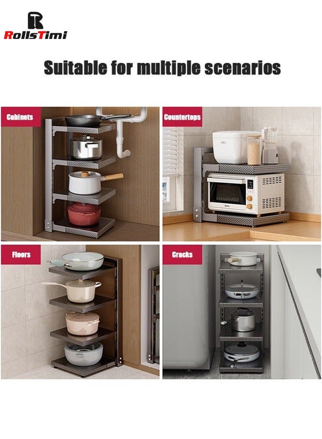 RollsTimi  4 Tier Pot Rack Organizer Pot and Pan Organizer Kitchen Storage Rack with Adjustable Dividers Pot Storage Organizer for Kitchen Counter and Under The Sink - Image 3