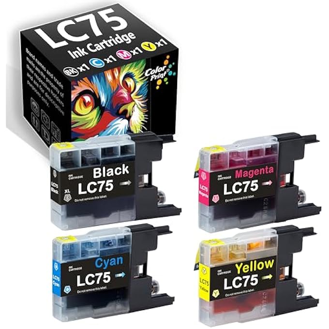 COLOR PRINT COMPATIBLE LC75 INK CARTRIDGE REPLACEMENT FOR BROTHER LC75CL LC75XL FOR MFC-J435W MFC-J5910DW MFC-J625DW MFC-J825DW MFC-J835DW MFC J6510DW J6710DW J6910DW J280W J425W J430W (4-PACK,BCMY) - Image 1