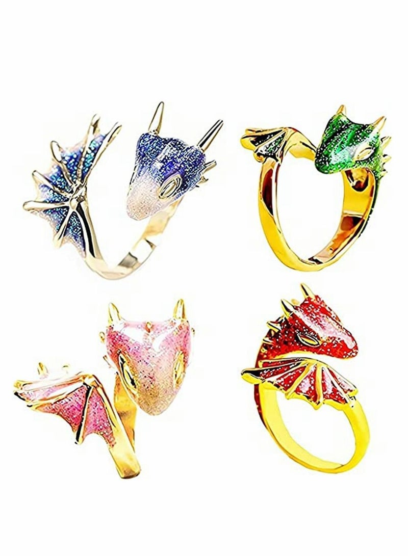 Y&D Dragon Ring, Open Pet Lucky Ring Starry Rings Adjustable Retro Knight Kids' Play Rings, Fashion Trend Creative Jewelry for Women Men Girls, 4 Pack - Image 1
