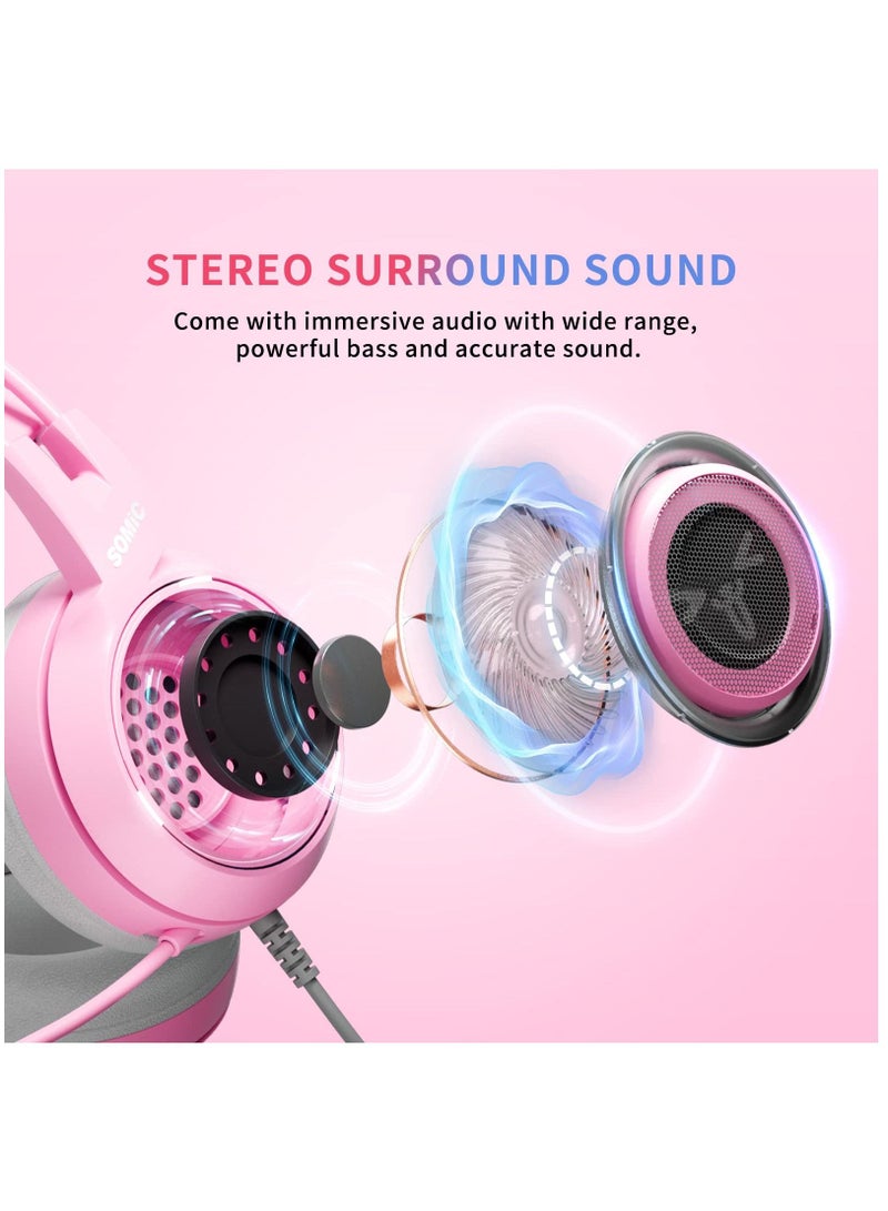 Somic G951s Pink Gaming Headset with Mic - Image 2