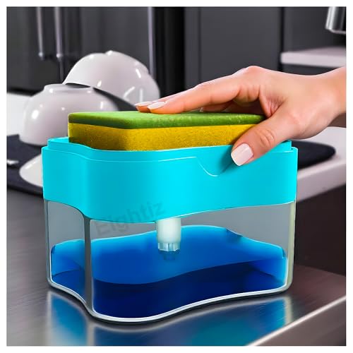 Eightiz 2 in 1 Soap Dispenser for Bathroom Accessories Dishwasher Liquid Holder Liquid Dispenser Pump 400 ML with Sponge Holder Kitchen Sink Accessories Items (Multi-Color) - Image 4