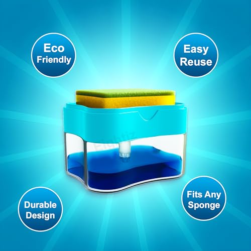 Eightiz 2 in 1 Soap Dispenser for Bathroom Accessories Dishwasher Liquid Holder Liquid Dispenser Pump 400 ML with Sponge Holder Kitchen Sink Accessories Items (Multi-Color) - Image 3