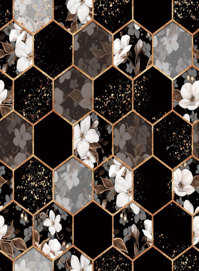 ReWallpaper Geometric Peel and Stick Wallpaper Black and White Floral Hexagon Wallpaper Removable Waterproof Gold Geometric Contact Paper for Cabinets Shelf Kitchen Bedroom Living Room 17.5in x 10ft - Image 1