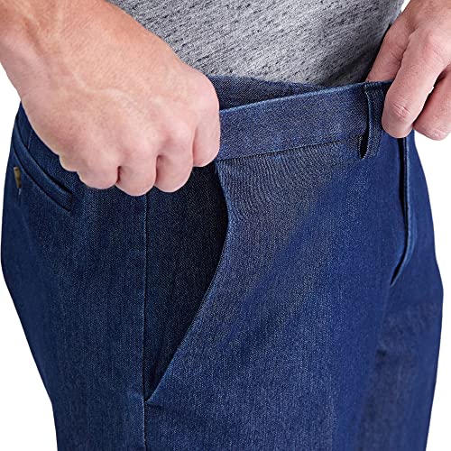 Haggar Men's Stretch Denim Expandable Waist Classic Fit Flat Front Pant, Medium Blue, 38Wx31L - Image 3
