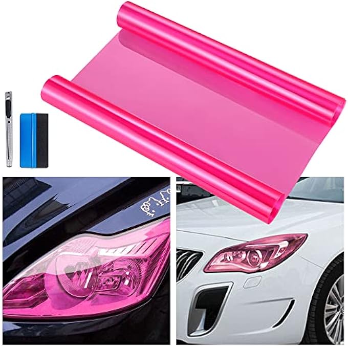 rayihni 12 By 48 Inches Self Adhesive Auto Car Tint Headlight Taillight Fog Light Vinyl Smoke Film Sheet Sticker Cover Pink - Image 1