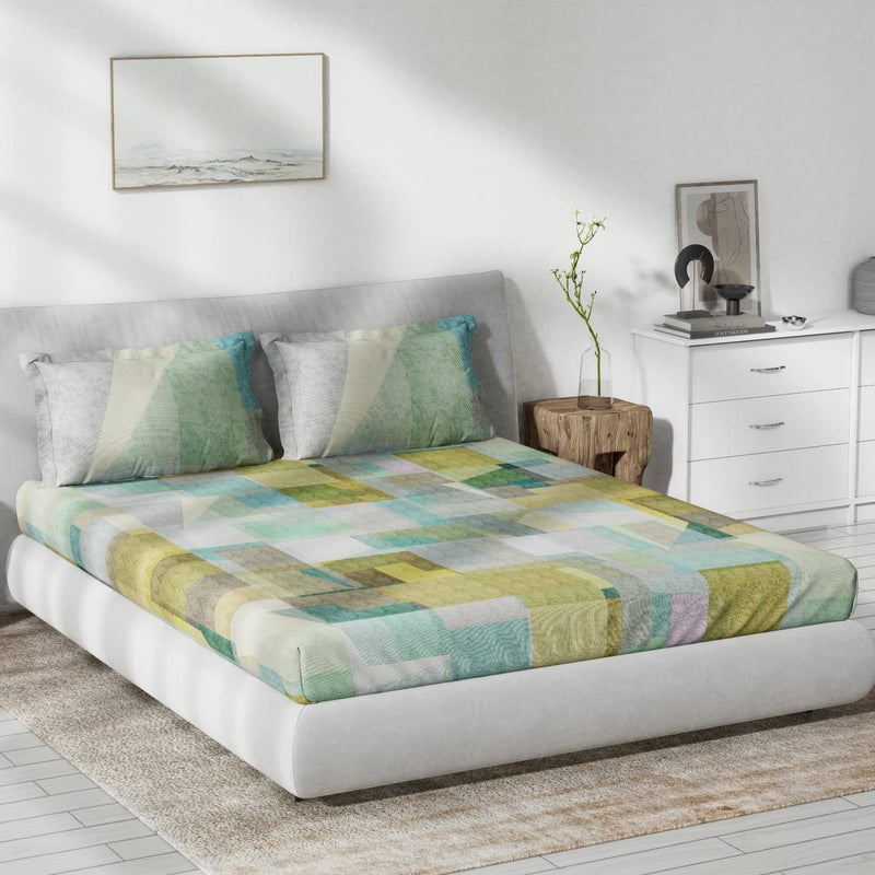 DDECOR Live beautiful Ddecor Pack of 1 Brio Abstract 100 Cotton Double Bedsheet with 2 Pillow Covers Green 