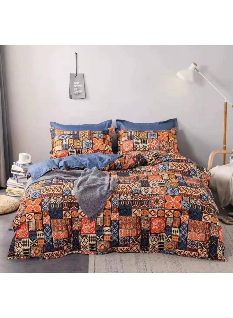 طقم مفروشات فاخر بحجم كينج مكون من 6 قطع - تصميم بسيط، غطاء لحاف 220×240 سم مع شرشف مطاطي و4 أغطية وسائد