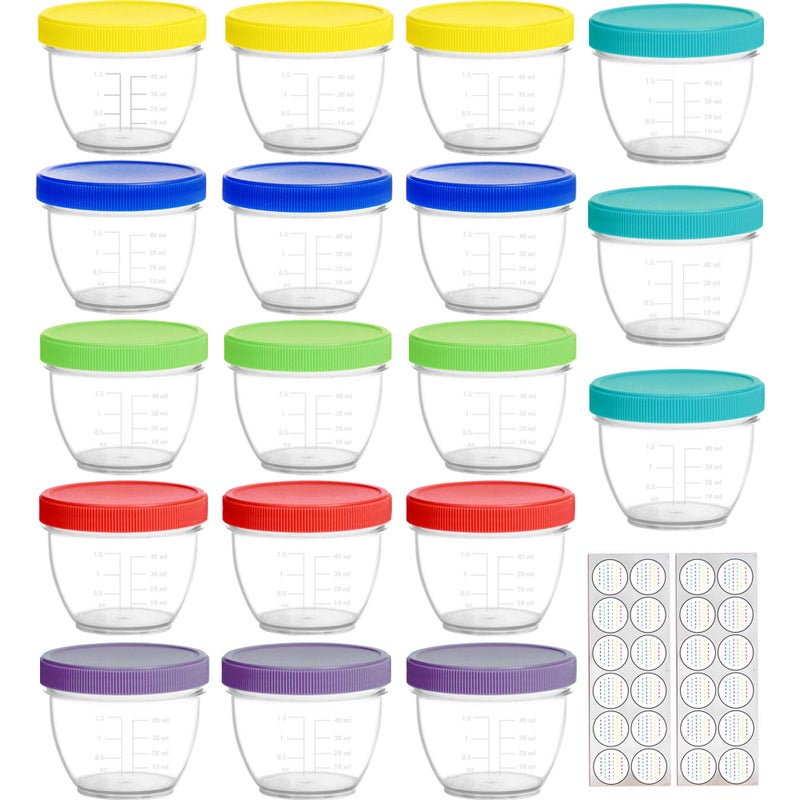 Youngever 18 Pack Baby Food Storage 4 oz Baby Food Containers with Lids 6 Assorted Colors with Lids Labels