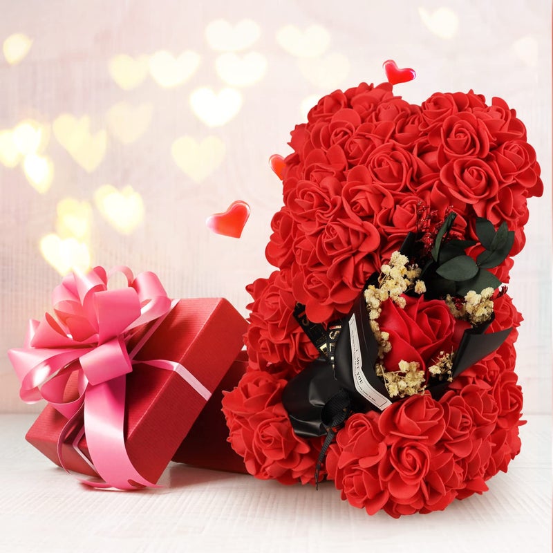 K KYMAKE Valentines Day Gifts for Her  Rose Bear Birthday Gift for Girlfriend  Artificial Flowers Rose Teddy Bear with Bouquet Greeting Card Valentines Day Gifts Rose Gifts for Women Wife Mom Grandma - Image 2