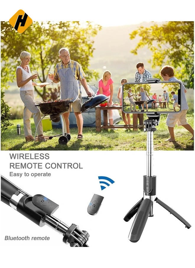 Selfie Stick, Extendable Selfie Stick with Tripod Stand and Detachable Wireless Bluetooth Remote, Ultra Compact Selfie Stick for Mobile and All Smart Phones – Black