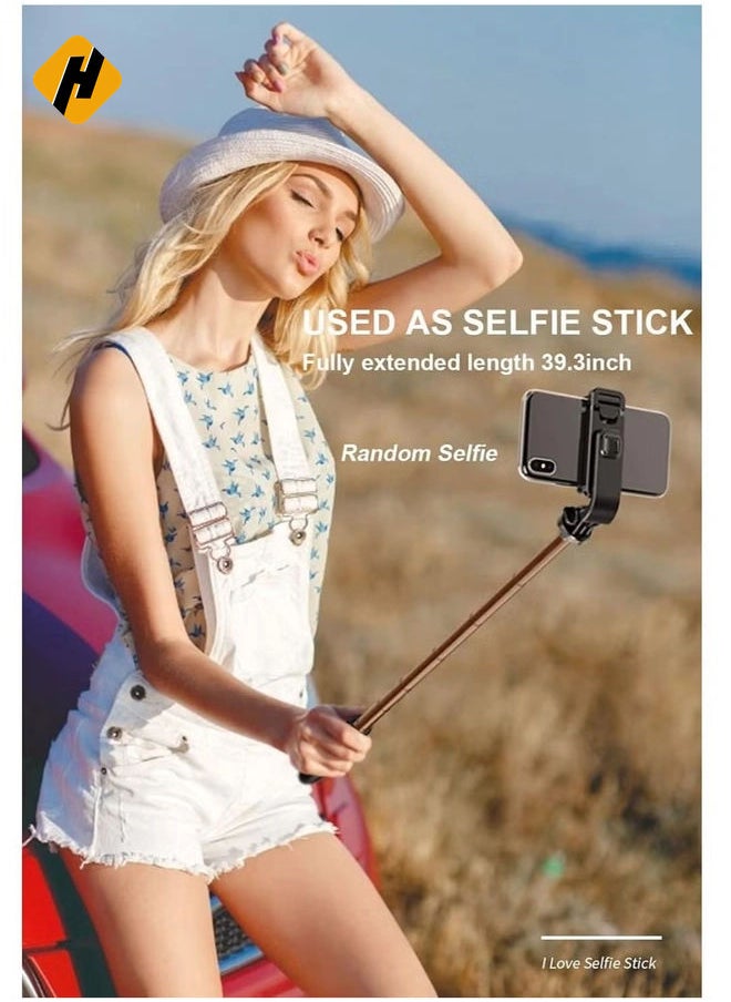 Selfie Stick, Extendable Selfie Stick with Tripod Stand and Detachable Wireless Bluetooth Remote, Ultra Compact Selfie Stick for Mobile and All Smart Phones – Black
