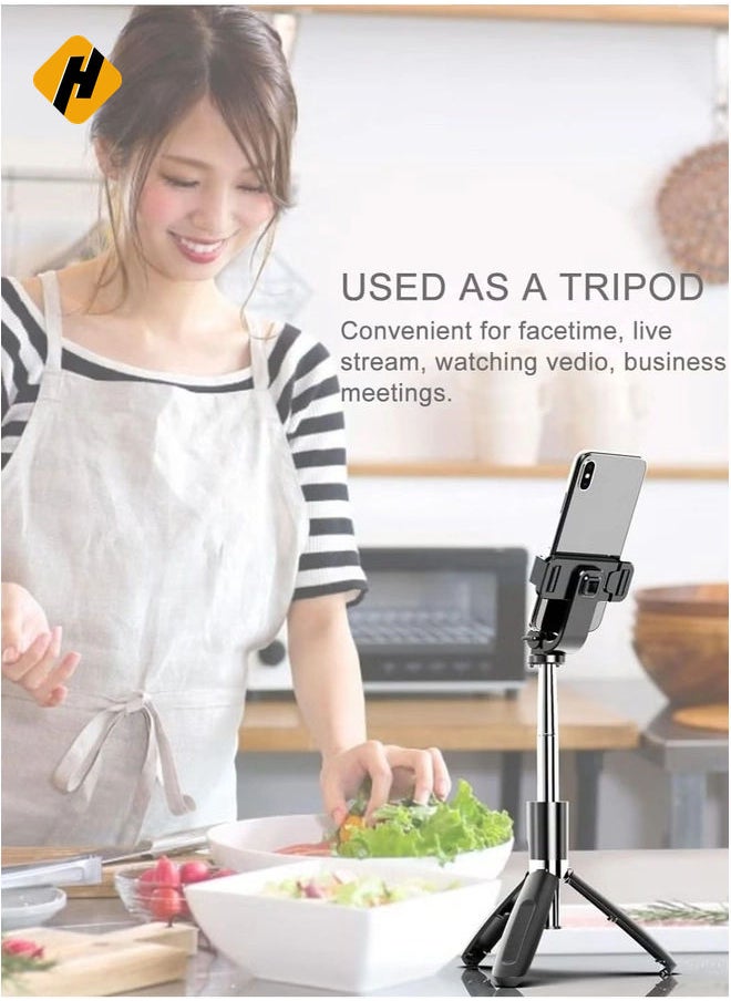 Selfie Stick, Extendable Selfie Stick with Tripod Stand and Detachable Wireless Bluetooth Remote, Ultra Compact Selfie Stick for Mobile and All Smart Phones – Black